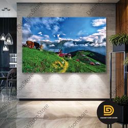 pokut plateau black sea plateau cow grass rize trabzon roll up canvas, stretched canvas art, framed wall art painting