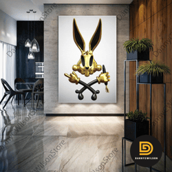 pop art bugs bunny, gold wall art, modern room wall decor, roll up canvas, stretched canvas art, framed wall art paintin