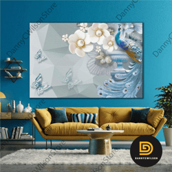 porcelain peacock pearl flower modern decorative roll up canvas, stretched canvas art, framed wall art painting