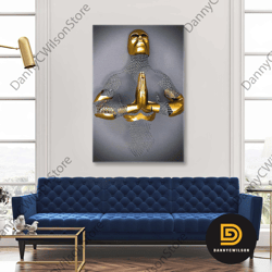 praying metal man with gold detail roll up canvas, stretched canvas art, framed wall art painting
