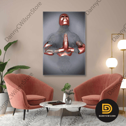 praying metal man with rose gold detail roll up canvas, stretched canvas art, framed wall art painting