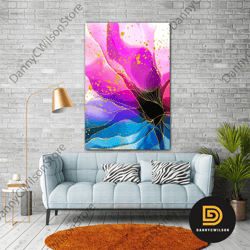 purple and pink wall art, floral canvas art, living room wall decor, roll up canvas, stretched canvas art, framed wall a