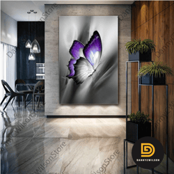 purple butterfly wall art, animal canvas art, living room wall decor, roll up canvas, stretched canvas art, framed wall