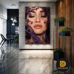 purple make up wall art, dry lavenders canvas art, hairdresser wall decor, roll up canvas, stretched canvas art, framed