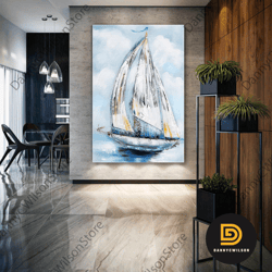 Sailboat Wall Art, Sea Canvas Art, Living Room Wall Decor, Roll Up Canvas, Stretched Canvas Art, Framed Wall Art Paintin