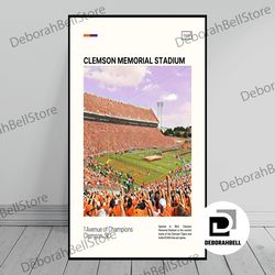 clemson memorial stadium print  clemson tigers canvas  ncaa art  ncaa stadium canvas   oil painting  modern art  , frame
