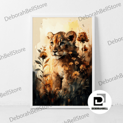 animals watercolour canvas, wall art prints picture safari canvas kids bedroom decor canvas canvas, framed canvas ready