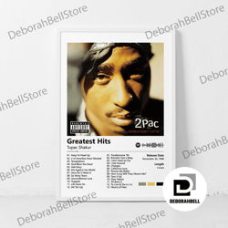 greatest hits tupac shakur music canvas, room aesthetic wall art for girl and boy teens dorm decor canvas canvas, framed