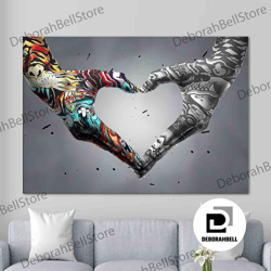 wall art canvas, love hand graffiti 3d canvas, love hand graffiti, custom wall decor, canvas home decor, banksy art canv