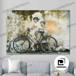 wall art fashion art canvas, banksy wall art, abstract canvas, bicycle art, graffiti canvas, penang malaysia artwork, mo