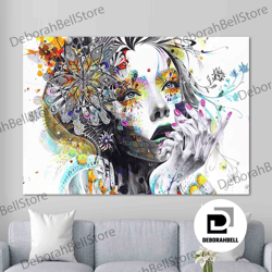 woman portrait, colorful girl painting, abstract woman face, woman canvas, woman canvas, modern wall art, abstract wall