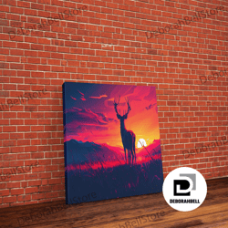 framed canvas ready to hang, 12 point buck watching the sunset, framed canvas print, gift for a hunter