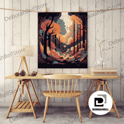 framed canvas ready to hang, a beautiful autumn scene, fall in the forest, fine art poster print