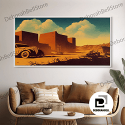 framed canvas ready to hang, abandoned art, 1940s abandoned pueblo style villa, wall decor, ready to hang framed canvas