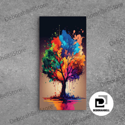 framed canvas ready to hang, abstract tree watercolor canvas print, splatter art, blooming colorful tree on canvas, orig