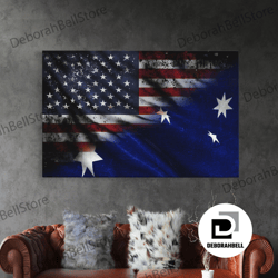 framed canvas ready to hang, american and australian flag mashup, australia flag, framed canvas print, framed american f