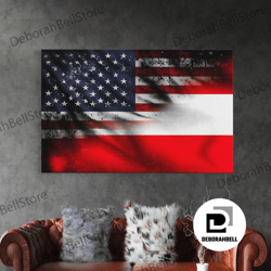 framed canvas ready to hang, american and austrian flag mashup, austria flag, framed canvas print, framed american flag