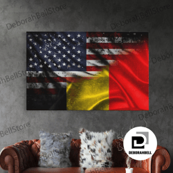 framed canvas ready to hang, american and belgium flag mashup, belgium flag, framed canvas print, framed american flag a