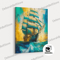framed canvas ready to hang, ancient spanish sailboat watercolor, framed canvas print, oil painting canvas art, framed w