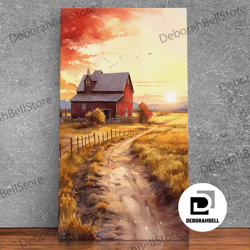 framed canvas ready to hang, barn wall art - rustic red canvas print - farmhouse chic decor