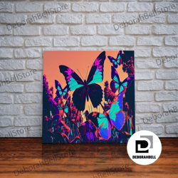 framed canvas ready to hang, beautiful butterfly art, vaporwave aesthetic pastel art, framed canvas print