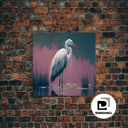 framed canvas ready to hang, beautiful stork watercolor, framed canvas print