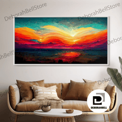 framed canvas ready to hang, beautiful sunset canvas print, canvas art, ink painting style, abstract sunset wall art, co