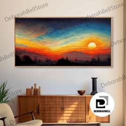 framed canvas ready to hang, beautiful sunset canvas print, canvas art, ink painting style