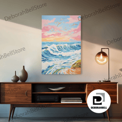 framed canvas ready to hang, colorful sunset wall art, beach wall print, seascape art, nature print, canvas print, wall