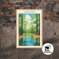 framed canvas ready to hang, congaree national park travel poster print, canvas print wall art, south carolina travel ar