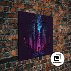 framed canvas ready to hang, contemplating the stars, vaporwave aesthetic, forest art, starry night, framed canvas print