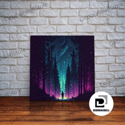 framed canvas ready to hang, contemplating the stars, vaporwave aesthetic, forest art, starry night, framed canvas print