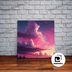 framed canvas ready to hang, contemporary sunset cloudy sky, framed canvas print, colorful landscape art, living room de