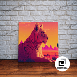 framed canvas ready to hang, cool lioness art, boss lady art, framed canvas print, pastel art of africa