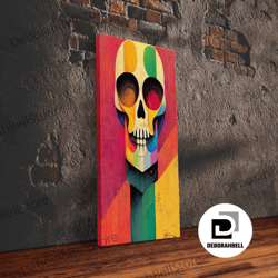 framed canvas ready to hang, cool skull art, canvas print, sugar skull wall decor, skeleton face painting, abstract art