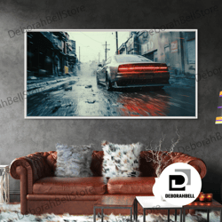 framed canvas ready to hang, cool supercar art, framed canvas print, cyberpunk sportscar painting, futuristic supercar p