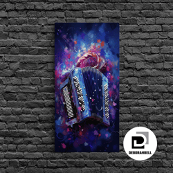 framed canvas ready to hang, cosmic accordion, instrument print, framed canvas print or poster, gift for musician