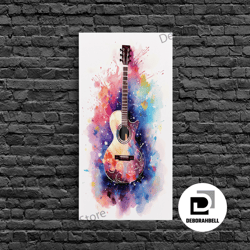 framed canvas ready to hang, cosmic acoustic guitar wall art framed canvas print, guitar art, guitar wall art, music art