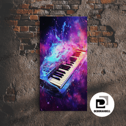 framed canvas ready to hang, cosmic keyboard, galaxy music art framed canvas print, electric keyboard, instrument art, s