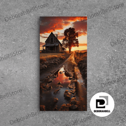 framed canvas ready to hang, country lane sunset canvas print, country roads, dirt road art, primitive decor