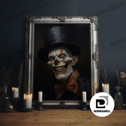 framed canvas ready to hang, creepy clown art canvas print, victorian horror decor, gothic halloween art, framed canvas,