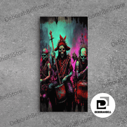 framed canvas ready to hang, death metal skeletons, medieval heavy metal undead band art, framed canvas print, unique of