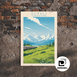 framed canvas ready to hang, denali national park travel poster print, canvas print wall art, alaska travel art, midcent