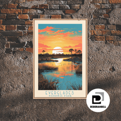 framed canvas ready to hang, everglades national park travel poster print, canvas print wall art, florida travel art, mi