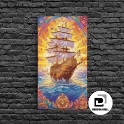 framed canvas ready to hang, filigree pirate ship plaque art, framed canvas print, fantasy wall art, wall decor, pirate