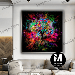 colorful tree canvas, abstract tree canvas, colorful tree painting, tree canvas decor, flower wall art, nature wall art