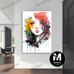 flower woman modern canvas, modern painting, wall art, modern canvas, abstract art, canvas art, decor for gift, woman po