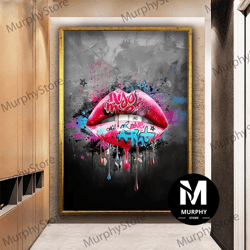 giraffiti pink lip canvas, banksy graffiti lip canvas wall art, graffiti canvas print, pop art lip wall decor, love wall