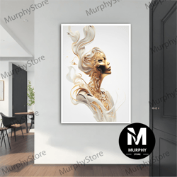 gold surreal woman modern canvas, modern painting, wall art, modern canvas, abstract art, canvas art, decor for gift, wo