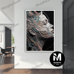 grey surreal woman modern canvas, modern painting, wall art, modern canvas, abstract art, canvas art, decor for gift, wo